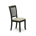 3Pc Dinette Set, Rounded Kitchen Table, Drop Leaves, Two Vertical Slatted Linen Seat Dining Chairs, Black Finish