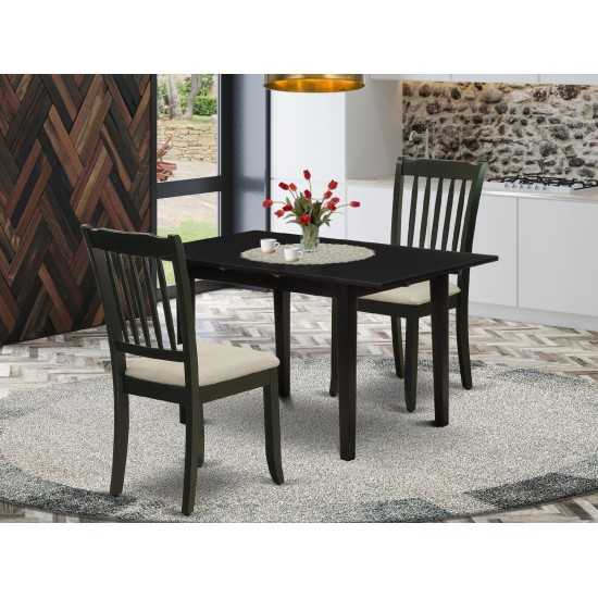 3-Pc Kitchen Table Set 2 Wood Dining Chair, Butterfly Leaf Dining Table, Black