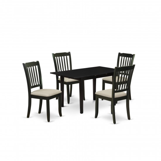 5Pc Dining Table Set 4 Dining Chair, Butterfly Leaf Wood Dining Table, Black