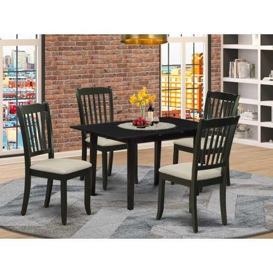 5Pc Dining Table Set 4 Dining Chair, Butterfly Leaf Wood Dining Table, Black