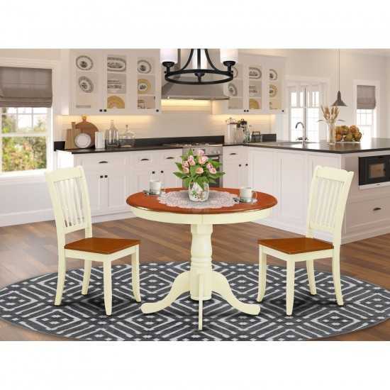 Anda3-Bmk-W 3Pc Round 36 Inch Table And 2 Vertical Slatted Chairs