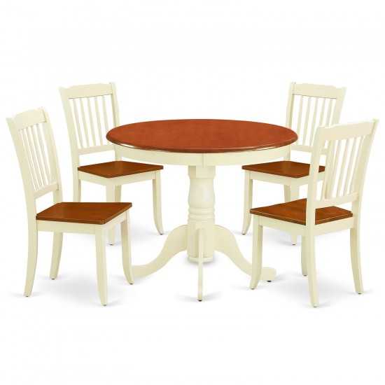 Anda5-Bmk-W 5Pc Round 36 Inch Table And 4 Vertical Slatted Chairs