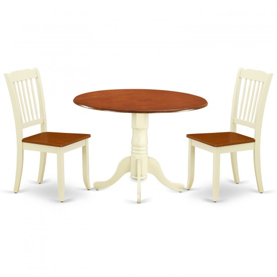 Dlda3-Bmk-W 3Pc Round 42 Inch Table And 2 Vertical Slatted Chairs