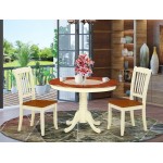 Hlda3-Bmk-W 3Pc Round 42 Inch Table And 2 Vertical Slatted Chairs