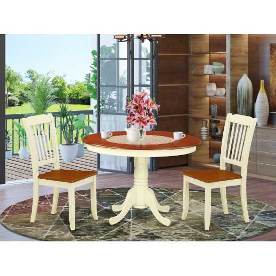 Hlda3-Bmk-W 3Pc Round 42 Inch Table And 2 Vertical Slatted Chairs