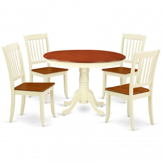 Hlda5-Bmk-W 5Pc Round 42 Inch Table And 4 Vertical Slatted Chairs