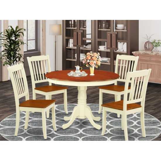 Hlda5-Bmk-W 5Pc Round 42 Inch Table And 4 Vertical Slatted Chairs