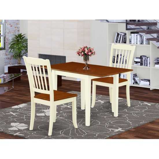 Kitchen Set 3 Pcs- 2 Chairs, Wood Dining Table, Cherry Finish Hardwood Chair Seat, Top, Buttermilk Finish Solid Wood Structur