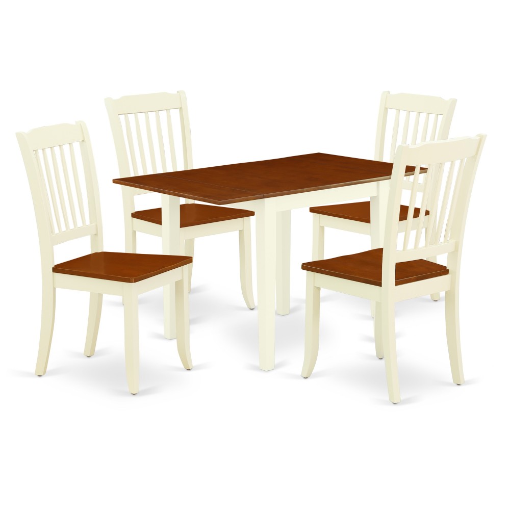 Dining Set 5 Pcs- 4 Wood Chairs, Kitchen Table, Cherry Finish Hardwood Chair Seat, Top, Buttermilk Finish Structure.