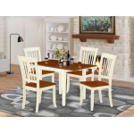 Dining Set 5 Pcs- 4 Wood Chairs, Kitchen Table, Cherry Finish Hardwood Chair Seat, Top, Buttermilk Finish Structure.