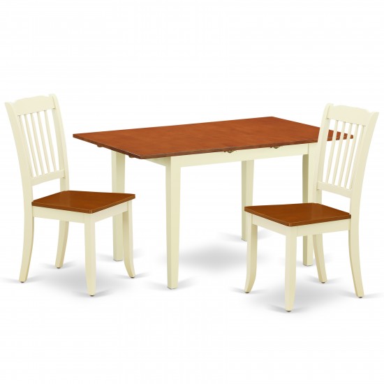 3Pc Rectangular 42/53.5 Inch Table With 12 In Leaf, 2 Vertical Slatted Chairs