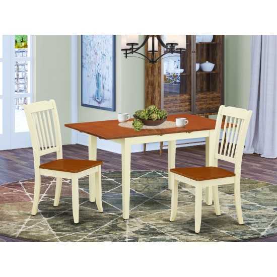 3Pc Rectangular 42/53.5 Inch Table With 12 In Leaf, 2 Vertical Slatted Chairs