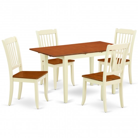 5Pc Rectangular 42/53.5 Inch Table With 12 In Leaf, 4 Vertical Slatted Chairs