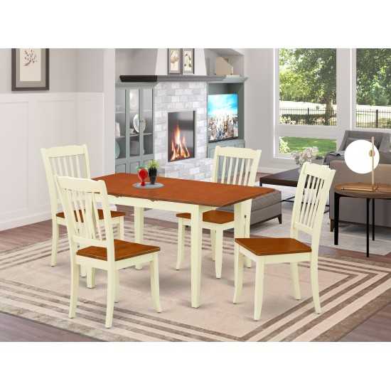 5Pc Rectangular 42/53.5 Inch Table With 12 In Leaf, 4 Vertical Slatted Chairs