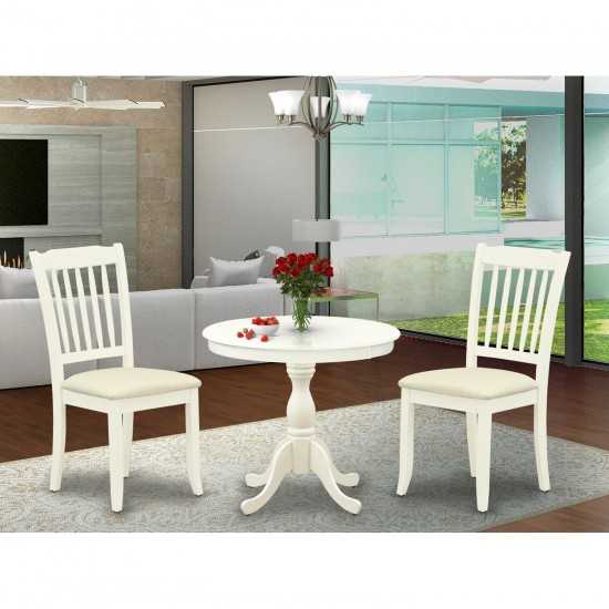 3 Pc Dining Set, 1 Round Pedestal Dining Table, 2 Linen White Chairs, Linen White Finish