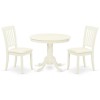 3Pc Dinette Set, Rounded Kitchen Table, Two Vertical Slatted Linen Seat Dining Chairs, Linen White Finish