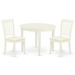 3Pc Dinette Set, Rounded Kitchen Table, Two Vertical Slatted Linen Seat Dining Chairs, White Finish