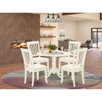 5Pc Dining Set, Round Dinette Table, Drop Leaves, Four Vertical Slatted Linen Seat Chairs, White Finish