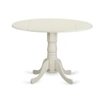 5Pc Dining Set, Round Dinette Table, Drop Leaves, Four Vertical Slatted Linen Seat Chairs, White Finish