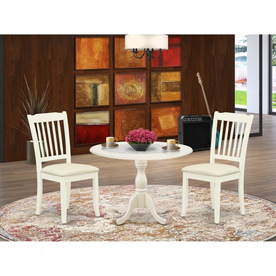 3 Pc Dining Set, 1 Drop Leaves Table, 2 Linen White Chairs, Slatted Back, Linen White Finish