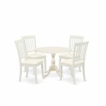 5 Pc Dining Set, 1 Drop Leaves Dining Table, 4 Linen White Kitchen Chairs, Linen White Finish