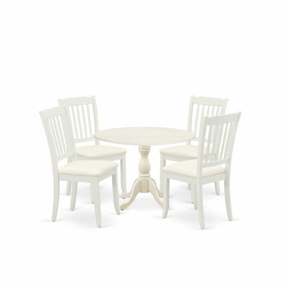 5 Pc Dining Set, 1 Drop Leaves Dining Table, 4 Linen White Kitchen Chairs, Linen White Finish