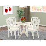 5 Pc Dining Set, 1 Drop Leaves Dining Table, 4 Linen White Kitchen Chairs, Linen White Finish