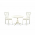 3 Pc Kitchen Set, Linen White Wood Table, 2 Linen White Chairs For Dining Room, Slatted Back, Linen White Finish