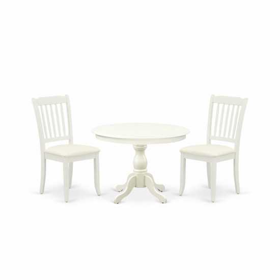 3 Pc Kitchen Set, Linen White Wood Table, 2 Linen White Chairs For Dining Room, Slatted Back, Linen White Finish