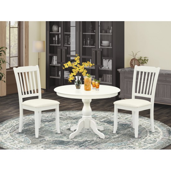 3 Pc Kitchen Set, Linen White Wood Table, 2 Linen White Chairs For Dining Room, Slatted Back, Linen White Finish