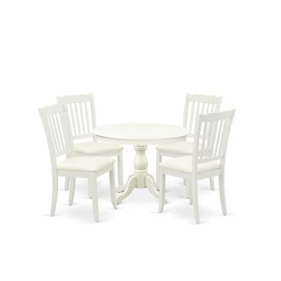 5 Pc Kitchen Set, Linen White Round Dining Table, 4 Linen White Dining Chairs, Slatted Back, Linen White Finish