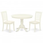 3Pc Dinette Set, Rounded Kitchen Table, Two Vertical Slatted Linen Seat Dining Chairs, Linen White Finish