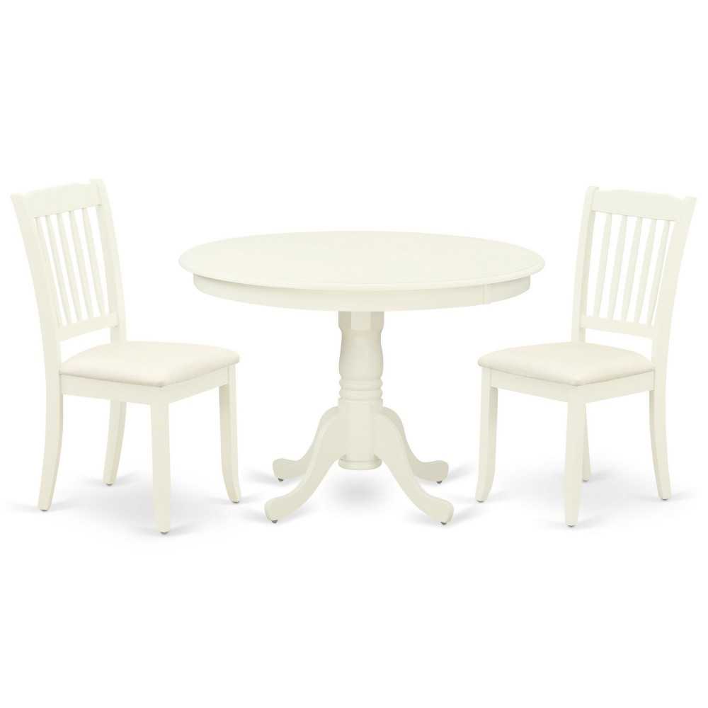 3Pc Dinette Set, Rounded Kitchen Table, Two Vertical Slatted Linen Seat Dining Chairs, Linen White Finish 3Pc Dinette Set, Rounded Kitchen Table, Two Vertical Slatted Linen Seat Dining Chairs, Linen White Finish