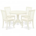 5Pc Dining Set, Round Dinette Table, Four Vertical Slatted Linen Seat Chairs, Linen White Finish
