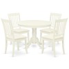 5Pc Dining Set, Round Dinette Table, Four Vertical Slatted Linen Seat Chairs, Linen White Finish