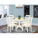5Pc Dining Set, Round Dinette Table, Four Vertical Slatted Linen Seat Chairs, Linen White Finish