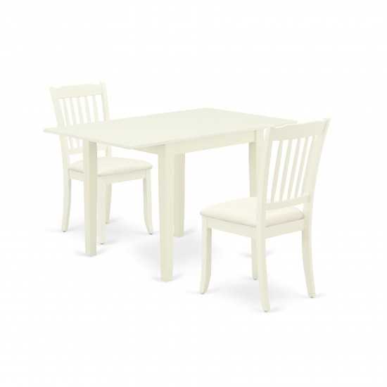 Dining Set For 3- 2 Chairs, Fabulous Table, Linen White Color Linen, Linen White Finish Wood Structure