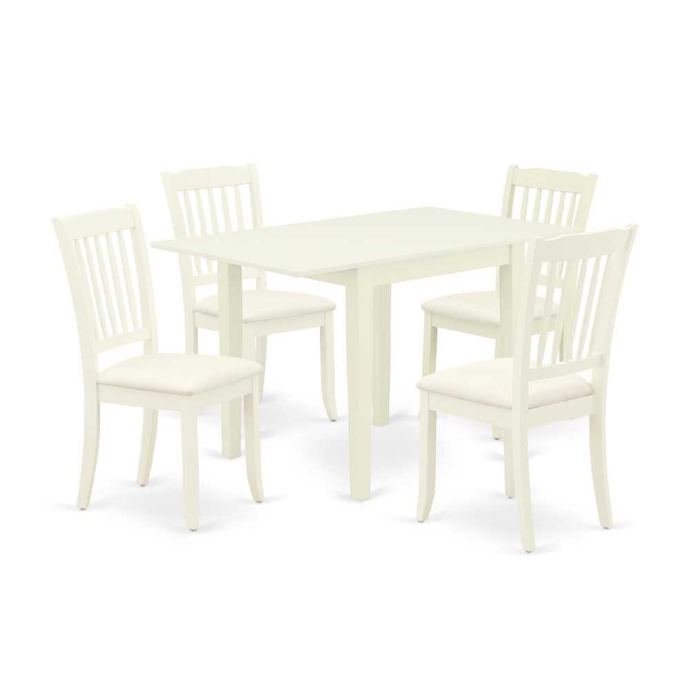 Dining Set For 5- Four Chairs, An Table, Linen White Color Linen, Linen White Finish Solid Wood Structure