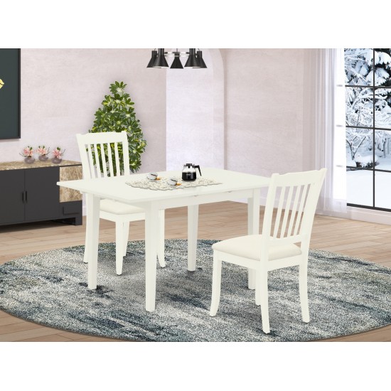 3Pc Dinette Set 2 Dining Chairs, Butterfly Leaf Table, Linen White