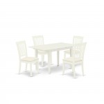 5Pc Dining Set 4 Upholstered Chairs, Butterfly Leaf Wood Table, Linen White