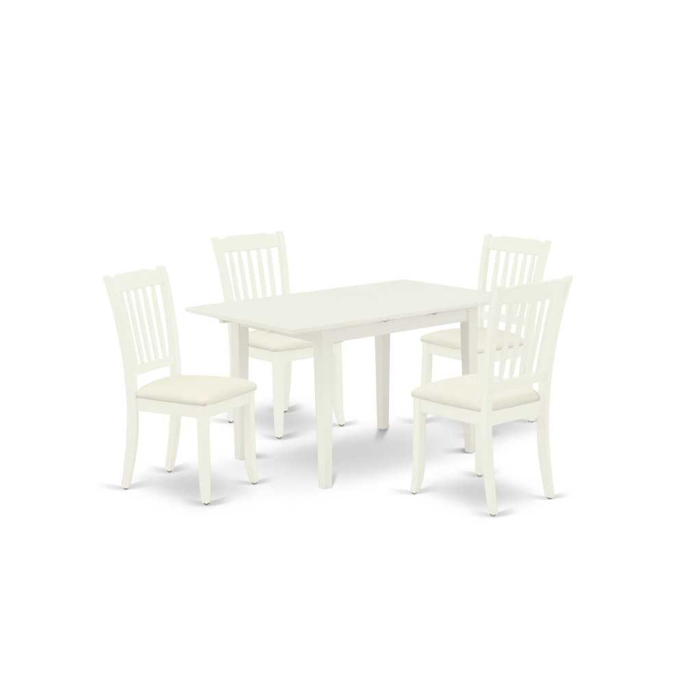 5Pc Dining Set 4 Upholstered Chairs, Butterfly Leaf Wood Table, Linen White 5Pc Dining Set 4 Upholstered Chairs, Butterfly Leaf Wood Table, Linen White