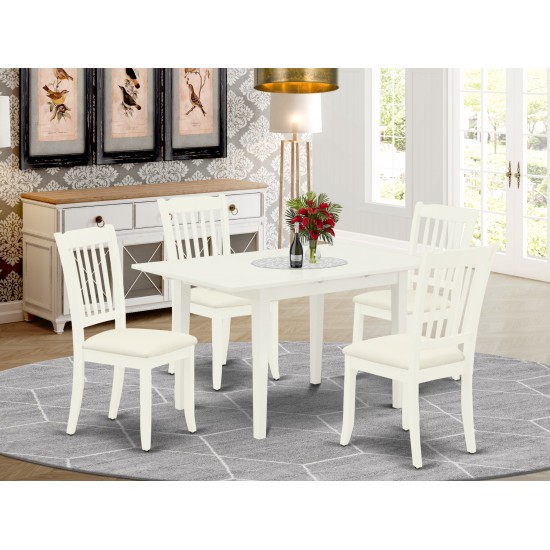 5Pc Dining Set 4 Upholstered Chairs, Butterfly Leaf Wood Table, Linen White