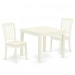 3Pc Dinette Set, Square Kitchen Table, Two Vertical Slatted Linen Seat Dining Chairs, Linen White Finish