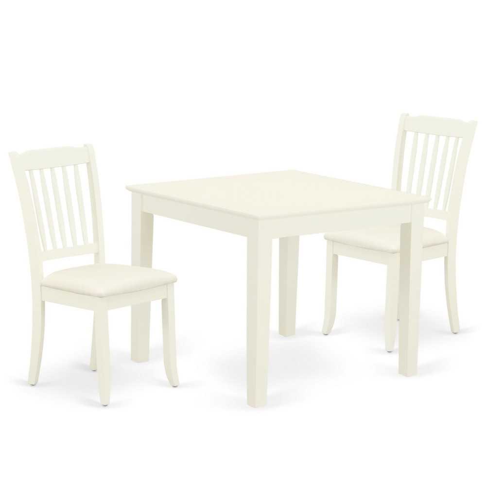 3Pc Dinette Set, Square Kitchen Table, Two Vertical Slatted Linen Seat Dining Chairs, Linen White Finish