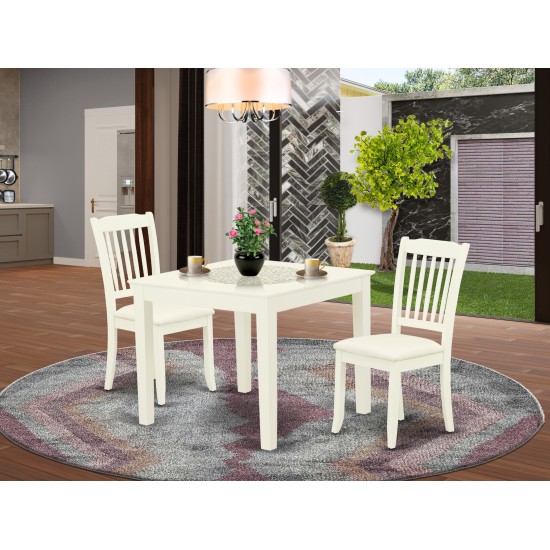 3Pc Dinette Set, Square Kitchen Table, Two Vertical Slatted Linen Seat Dining Chairs, Linen White Finish