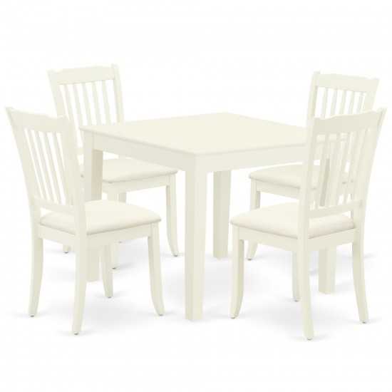 5Pc Dining Set, Square Dinette Table, Four Vertical Slatted Linen Seat Chairs, Linen White Finish, Linen White