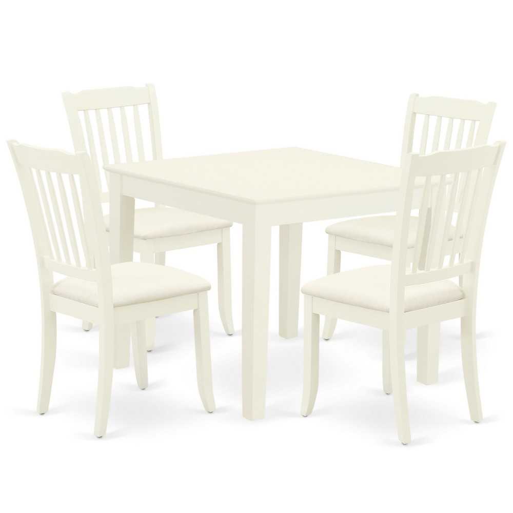 5Pc Dining Set, Square Dinette Table, Four Vertical Slatted Linen Seat Chairs, Linen White Finish, Linen White