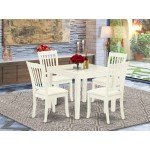 5Pc Dining Set, Square Dinette Table, Four Vertical Slatted Linen Seat Chairs, Linen White Finish, Linen White