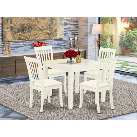 5Pc Dining Set, Square Dinette Table, Four Vertical Slatted Linen Seat Chairs, Linen White Finish, Linen White