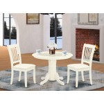 3Pc Dinette Set, Round Dining Table, Two Vertical Slatted Linen Seat Dining Chairs, White Finish